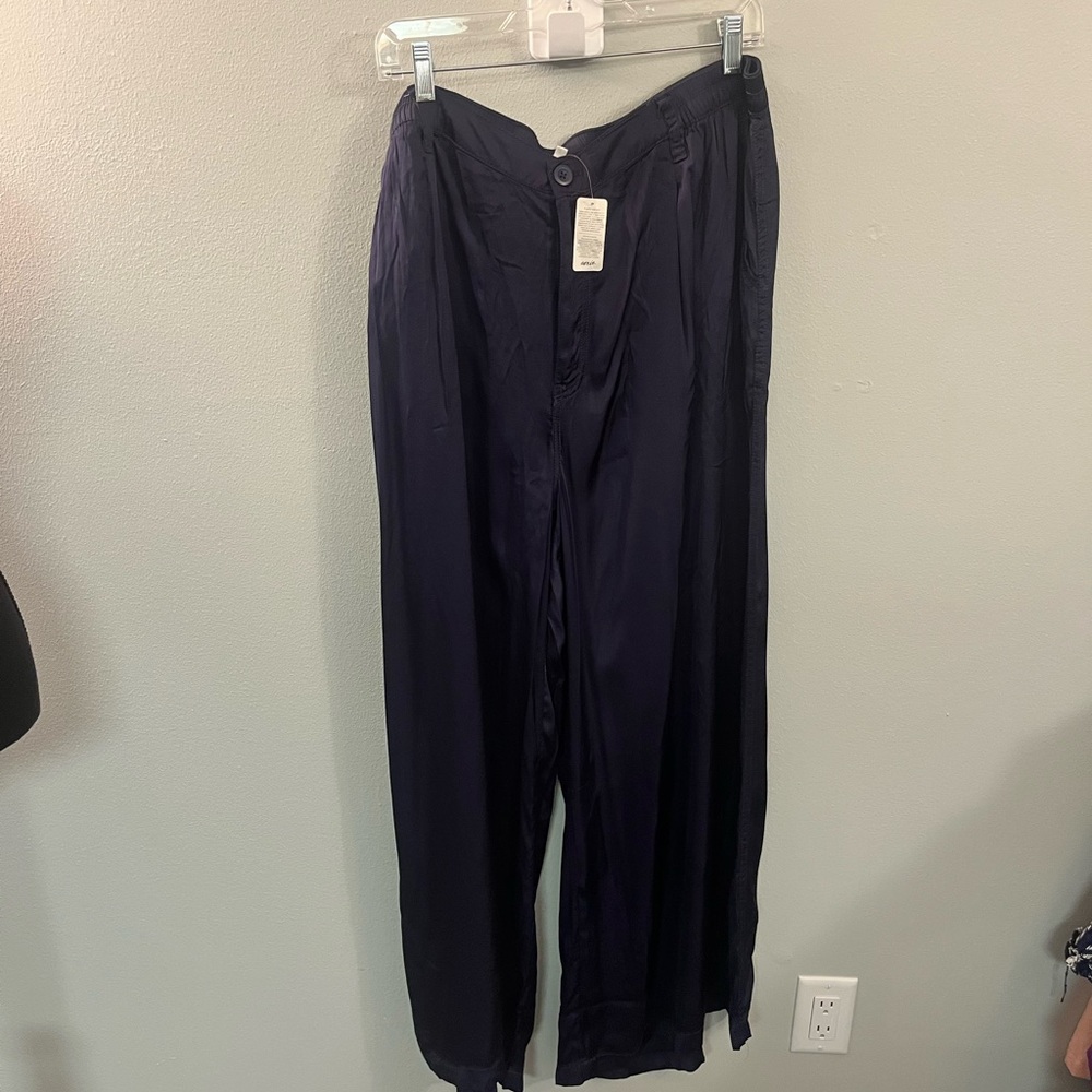 NWT Aerie Blue Silky Wide-Leg Pants with Elastic Waistband